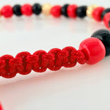 Pulsera Tejida Roja Mostacillas Oro Amarillo 18K