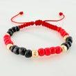 Pulsera Tejida Roja Mostacillas Oro Amarillo 18K
