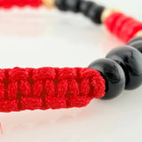 Pulsera Tejida Roja Mostacillas Oro Amarillo 18K