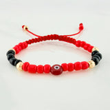 Pulsera Tejida Roja Mostacillas Ojo Turco Oro Amarillo 18K