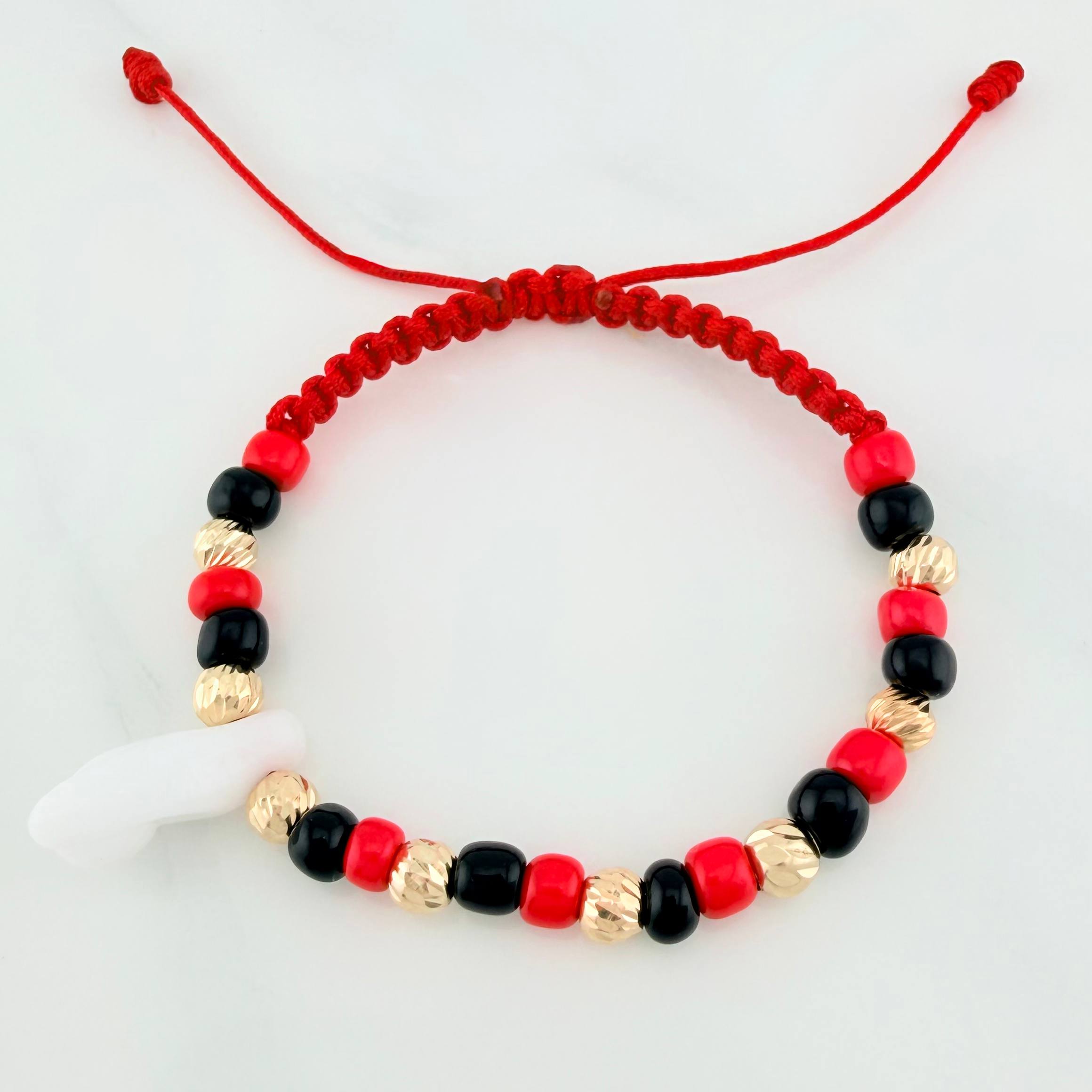 Pulsera Tejida Roja Mano Protección Oro Amarillo 18K