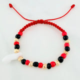 Pulsera Tejida Roja Mano Protección Oro Amarillo 18K