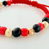 Pulsera Tejida Roja Mano Protección Oro Amarillo 18K