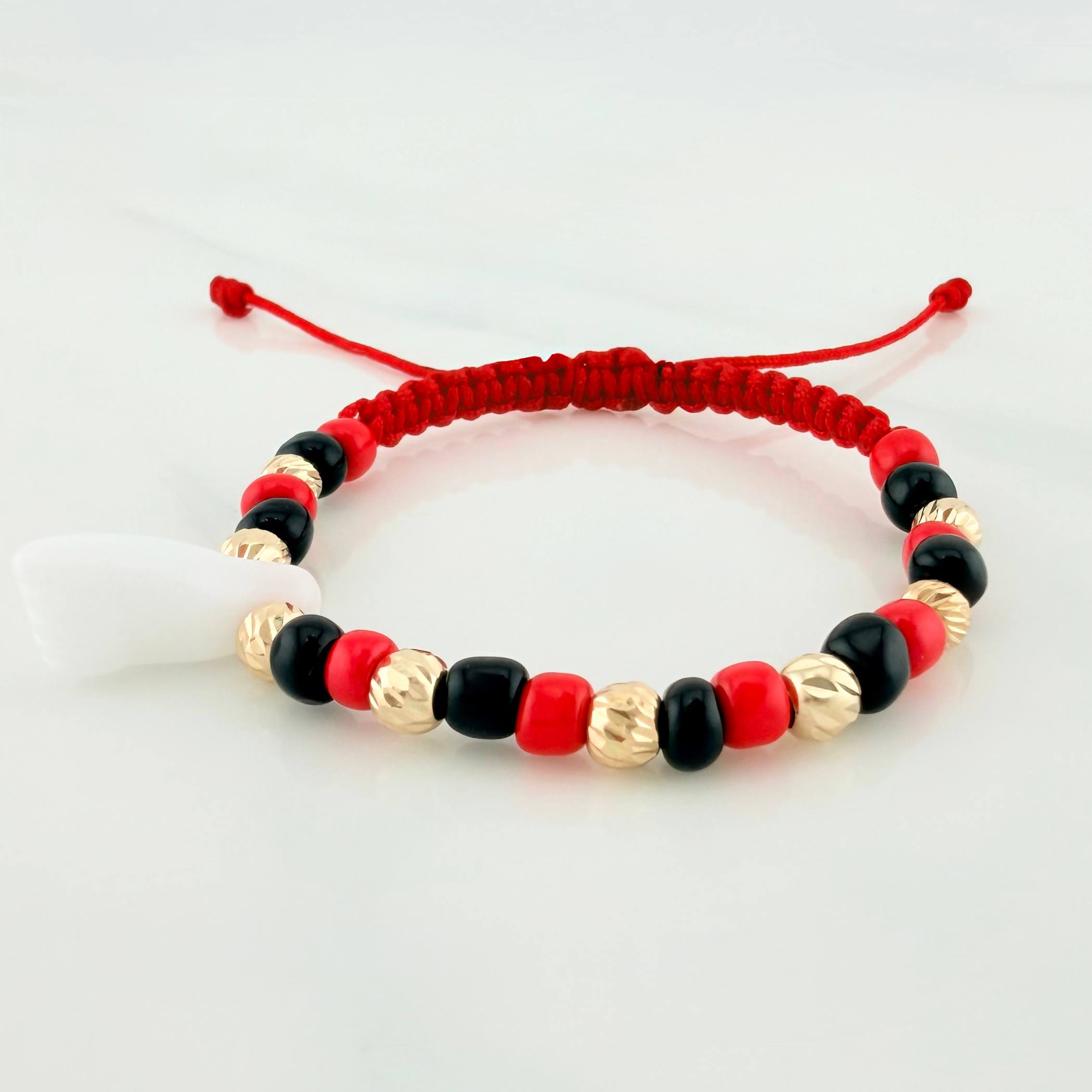 Pulsera Tejida Roja Mano Protección Oro Amarillo 18K