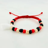 Pulsera Tejida Roja Mano Protección Oro Amarillo 18K