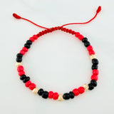 Pulsera Tejida Roja Mostacillas Oro Amarillo 18K