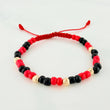 Pulsera Tejida Roja Mostacillas Oro Amarillo 18K