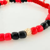 Pulsera Tejida Roja Mostacillas Oro Amarillo 18K