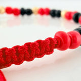 Pulsera Tejida Roja Mostacillas Oro Amarillo 18K