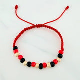 Pulsera Tejida Roja Mostacillas Oro Amarillo 18K