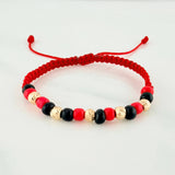 Pulsera Tejida Roja Mostacillas Oro Amarillo 18K