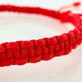 Pulsera Tejida Roja Mostacillas Oro Amarillo 18K