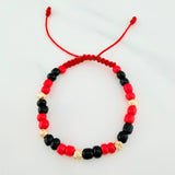 Pulsera Tejida Roja Mostacillas Oro Amarillo 18K