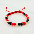 Pulsera Tejida Roja Mostacillas Oro Amarillo 18K