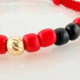 Pulsera Tejida Roja Mostacillas Oro Amarillo 18K