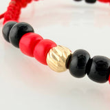 Pulsera Tejida Roja Mostacillas Oro Amarillo 18K