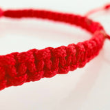 Pulsera Tejida Roja Mostacillas Oro Amarillo 18K