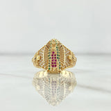 Anillo Virgen Guadalupe Cruces 6.9gr / T5 1/2 / Circones Blancos Verdes Y Fucsias Oro Amarillo 18K