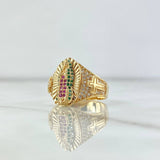 Anillo Virgen Guadalupe Cruces 6.9gr / T5 1/2 / Circones Blancos Verdes Y Fucsias Oro Amarillo 18K