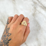 Anillo Virgen Guadalupe Cruces 6.9gr / T5 1/2 / Circones Blancos Verdes Y Fucsias Oro Amarillo 18K