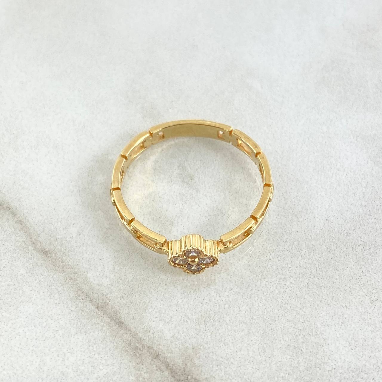 Anillo Flor Punteada Eslabones Huecos 2gr / T7 1/4 / Circones Blancos Oro Amarillo 18K