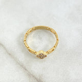 Anillo Flor Punteada Eslabones Huecos 2gr / T7 1/4 / Circones Blancos Oro Amarillo 18K