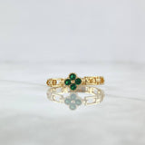 Anillo Flor Punteada Eslabones Huecos 1.8gr / T6 3/4 / Circones Verdes Oro Amarillo 18K