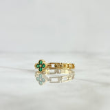 Anillo Flor Punteada Eslabones Huecos 1.8gr / T6 3/4 / Circones Verdes Oro Amarillo 18K