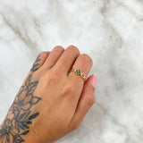 Anillo Flor Punteada Eslabones Huecos 1.8gr / T6 3/4 / Circones Verdes Oro Amarillo 18K