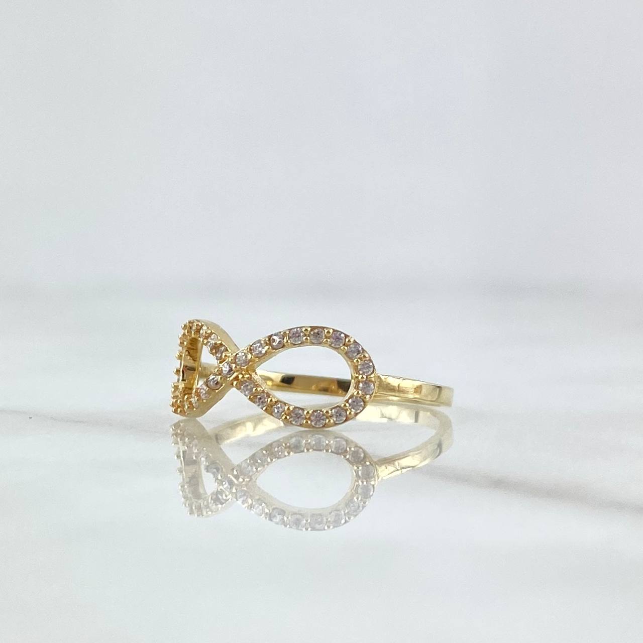 Anillo Silueta Infinito Basteado 1.3gr / T5 1/2 / Circones Blancos Oro Amarillo 18K