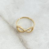 Anillo Silueta Infinito Basteado 1.3gr / T5 1/2 / Circones Blancos Oro Amarillo 18K