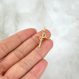 Dije Cruz FE 1.4gr / 2.8cm / Circones Blancos Oro Amarillo 18K