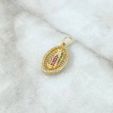 Dije Virgen Guadalupe 2.5gr / 2.6cm / Ovalo Filigrana Circones Blancos Verdes Fucsias Oro Amarillo 18K