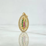 Dije Virgen Guadalupe 2.5gr / 2.6cm / Ovalo Filigrana Circones Blancos Verdes Fucsias Oro Amarillo 18K