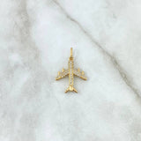 Dije Avión Basteado 2.65gr / 2.7cm / Circones Blancos Oro Amarillo 18K