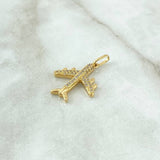 Dije Avión Basteado 2.65gr / 2.7cm / Circones Blancos Oro Amarillo 18K