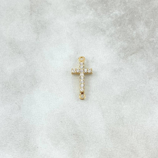 Herraje Cruz Basteada 0.8gr / 1.8cm / Circones Blancos Oro Amarillo 18K