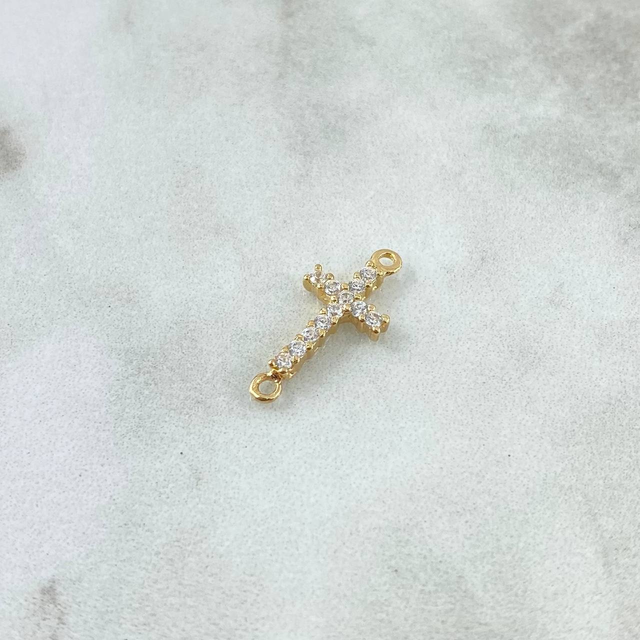 Herraje Cruz Basteada 0.8gr / 1.8cm / Circones Blancos Oro Amarillo 18K