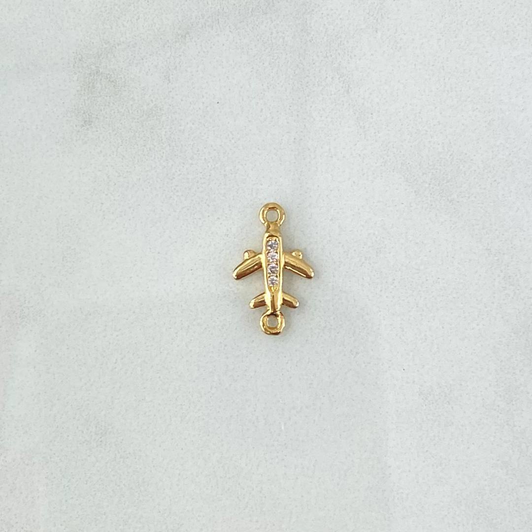 Herraje Avión Medio Basteado 0.85gr / 1.5cm / Circones Blancos Oro Amarillo 18K