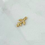 Herraje Avión Medio Basteado 0.85gr / 1.5cm / Circones Blancos Oro Amarillo 18K