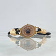 Pulsera Negra Cinturon Corona RX 7gr / 6mm Bolas Diamantadas tres Oros Amarillo Rosa 18K