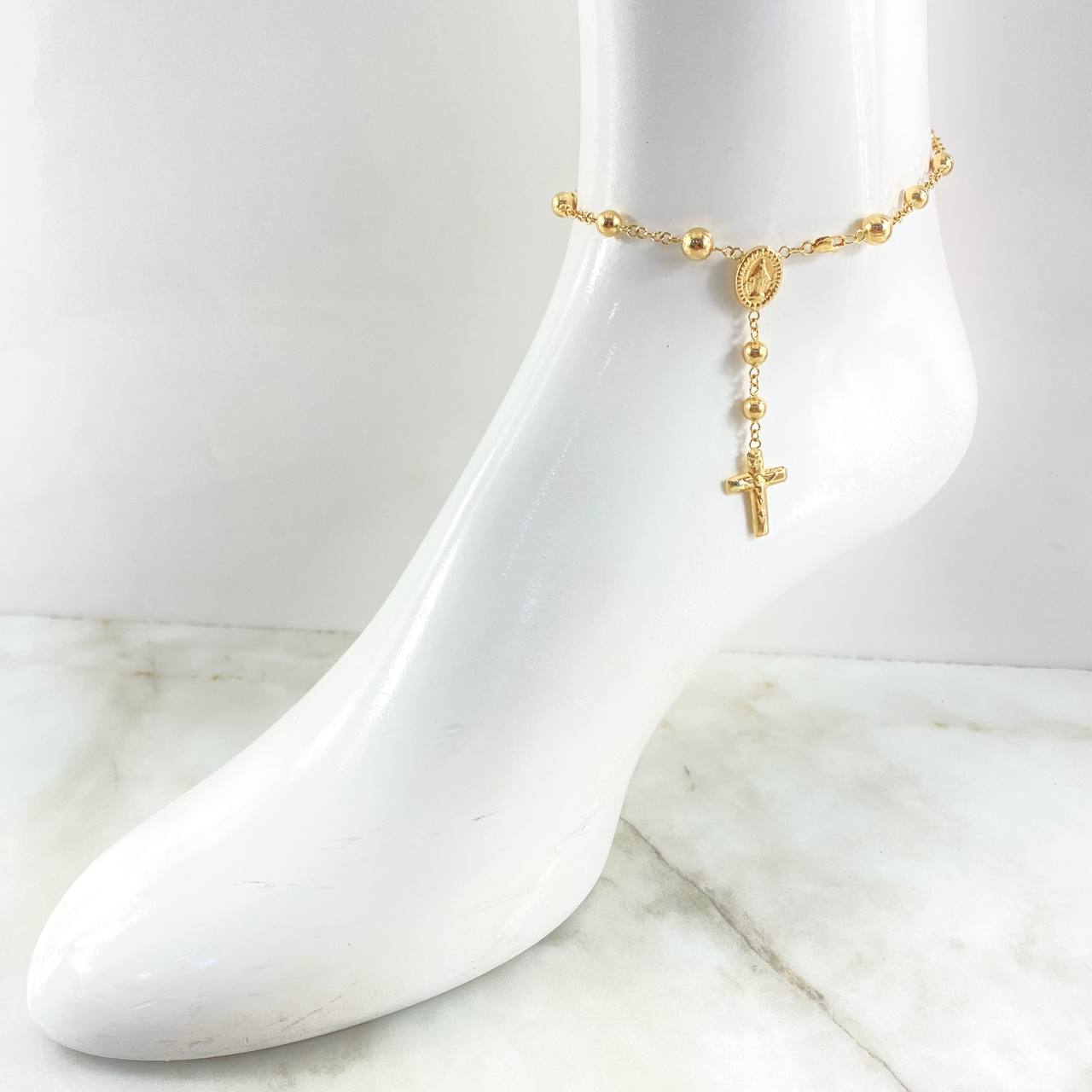 Tobillera Denario Virgen Milagrosa 5.6gr / 23.5cm / Oro Amarillo 18K ©