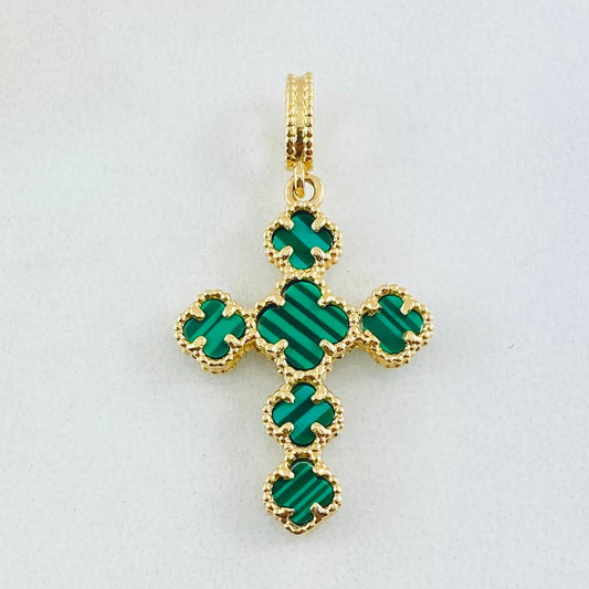 Dije Cruz Trebol Verde 2.45gr / 3.2cm / Oro Amarillo Nac.Esp. 18K ©