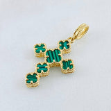 Dije Cruz Trebol Verde 2.55gr / 3.2cm / Oro Amarillo Nac.Esp. 18K ©