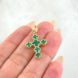 Dije Cruz Trebol Verde 2.45gr / 3.2cm / Oro Amarillo Nac.Esp. 18K ©