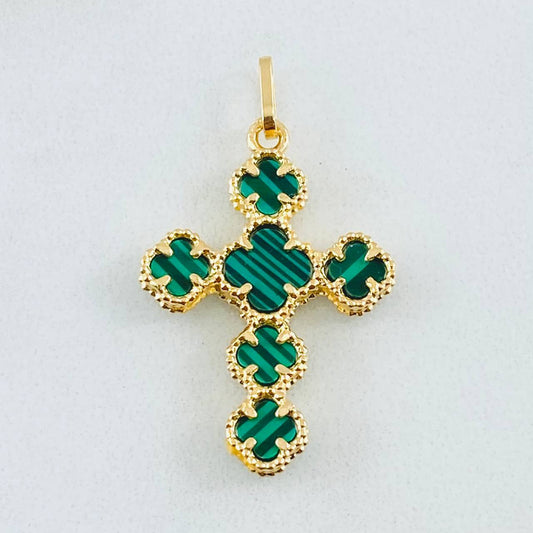 Dije Cruz Trebol Verde 2.15gr / 3cm / Oro Amarillo Nac.Esp. 18K ©
