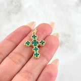 Dije Cruz Trebol Verde 2.05gr / 3cm / Oro Amarillo Nac.Esp. 18K ©