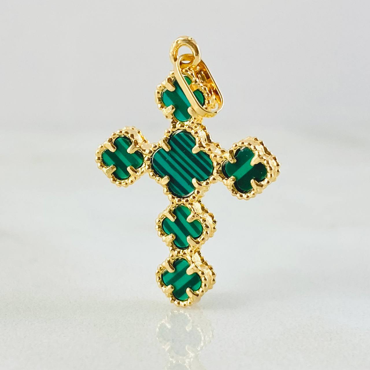 Dije Cruz Trebol Verde 2.05gr / 3cm / Oro Amarillo Nac.Esp. 18K ©