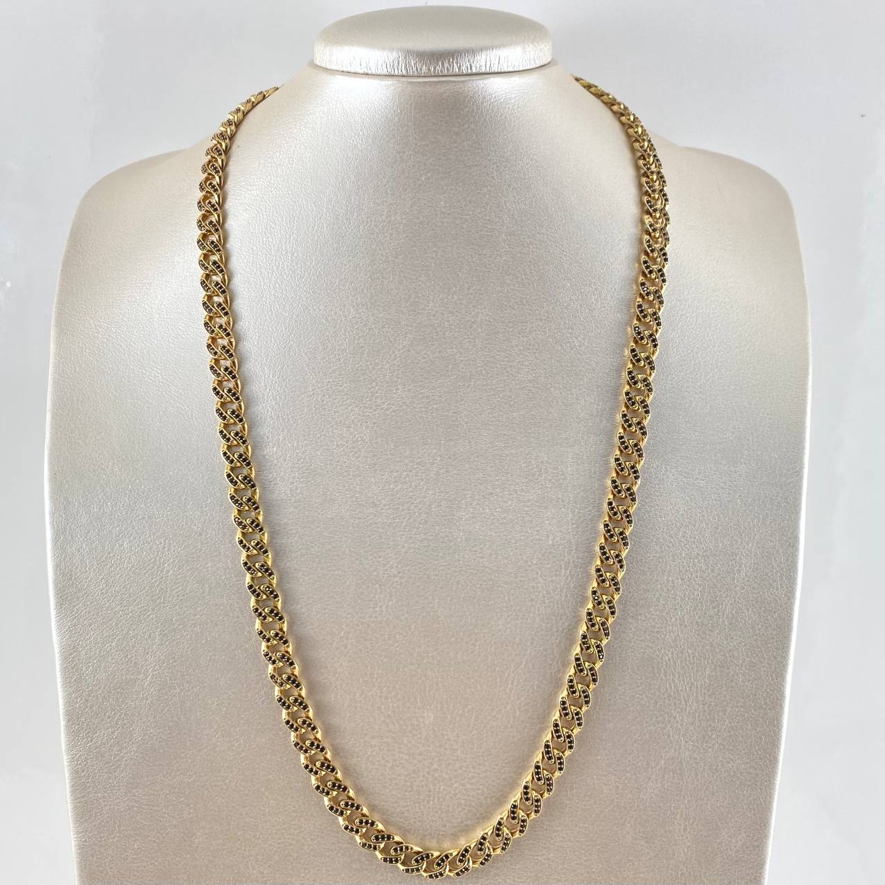 Cadena Cubana Tupida 45.85gr / 60cm / 8mm Broche Cajon Circones Negros Oro Amarillo Nac.Esp. 18K