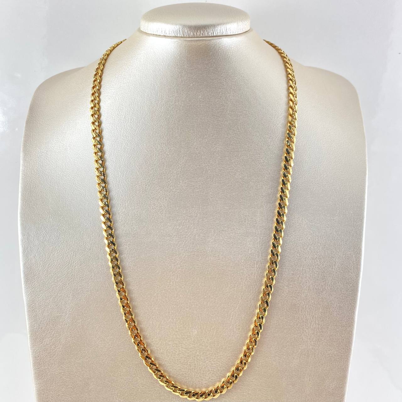 Cadena Cubana Tupida 27.1gr / 60cm / 6mm Broche Cajon Circones Blancos Oro Amarillo Nac.Esp. 18K